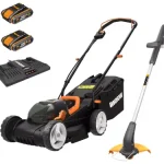 Worx Cordless 34cm Rotary Lawnmower and 25cm Grass Trimmer